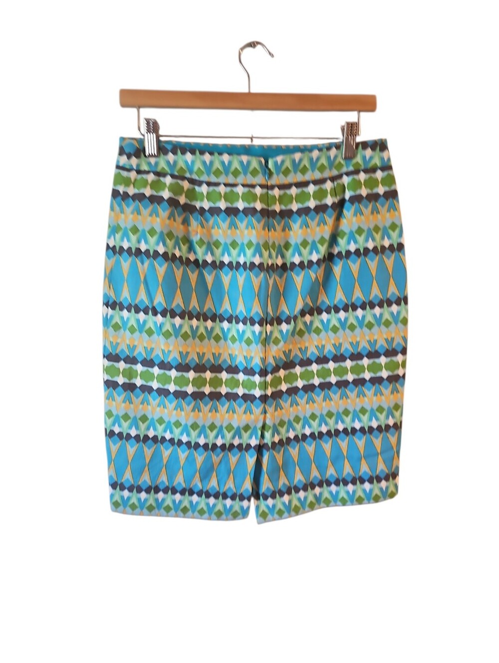 J. Crew Turquoise and Green Geometric Pencil Skirt Cotton Sz 2 WSK34 - Picture 3 of 5